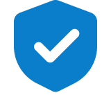 A blue shield with an tick inside of it.